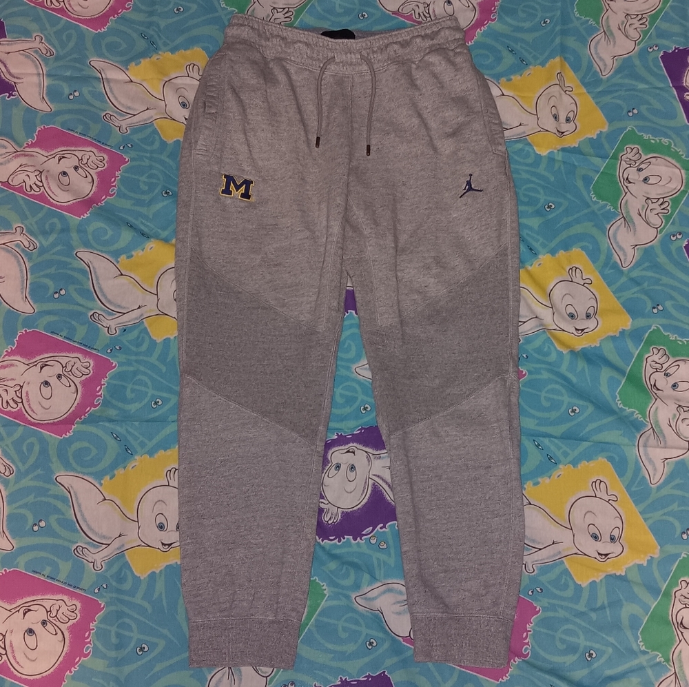 Jordan Michigan Wolverines Joggers Tapered Jogging Sweat Pants Gray